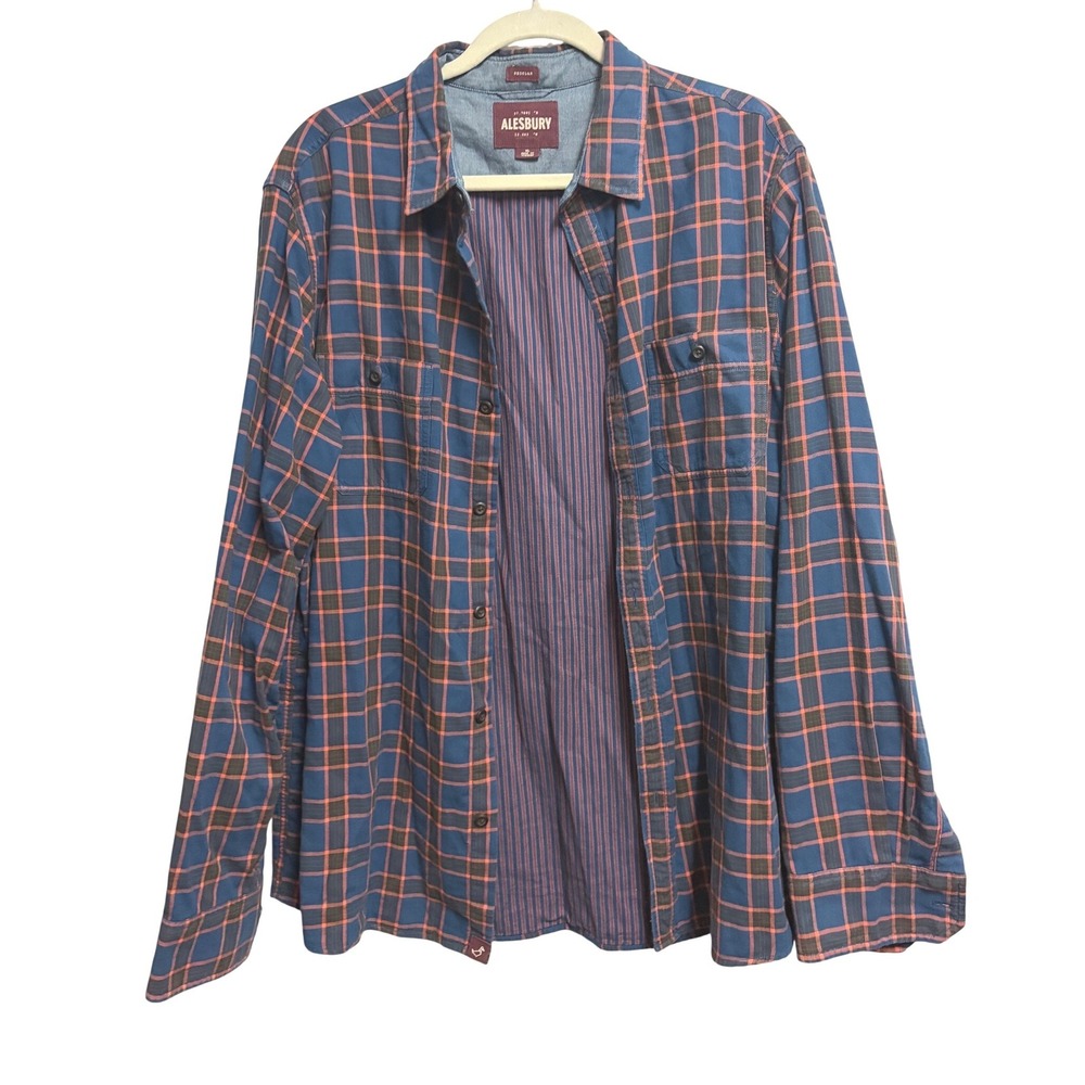 Alesbury Plaid Flannel Regular Fit Orange Brown Button Down Shirt XL